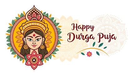 Durga Puja Illustration: Goddess Durga and Festive Greetings