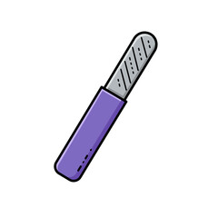 Purple nail file filing fingernails in beauty salon for manicure and pedicure, representing personal care and hygiene, with a clean and minimalist aesthetic.