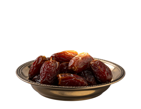 A surreal 8K PNG of tropical dates on a silver plate floating mid-air with a glowing  97082