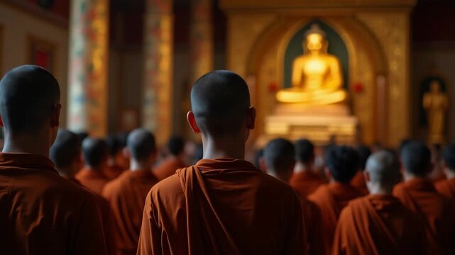 Devotees in Silent Reverence: Senior Monk Shares Buddha's First Sermon in Historic Hall - Commemorating the Origin of Buddhism