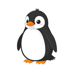 Fototapeta premium Cartoon Penguin in Black White and Orange Colors on Transparent Background