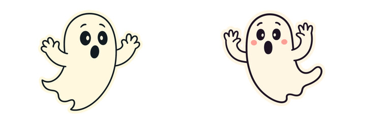 Set of two cute cartoon ghost characters with surprised expressions for Halloween party decorations or spooky holiday designs