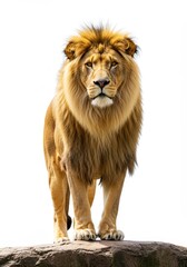 Obraz premium Majestic Lion Stands Proud on Rocky Outcrop