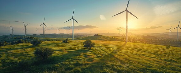 An image of a wind turbine standing tall in a vast natural landscape, suitable for brochures and posters of environmental protection organizations and new energy enterprises.	