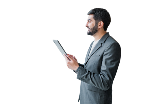 Businessman using a tablet in a contemporary setting. - Powered by Adobe