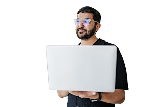 Person confidently uses technology while standing.