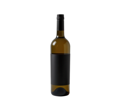 Elegant White Wine Bottle with Black Label on Transparent background