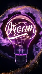 Illuminating Dreams: Purple Lightbulb with Elegant Typography