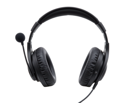 Sleek Black Wired Headset with Adjustable Microphone and Cushioned Ear Pads