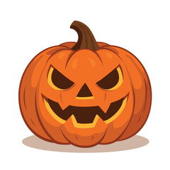 Halloween Pumpkin Jack O Lantern Vector Illustration. Scary carved pumpkin with glowing eyes and mouth. Flat vector style with shadows. Perfect for holiday cards, party posters, decorations, stickers.