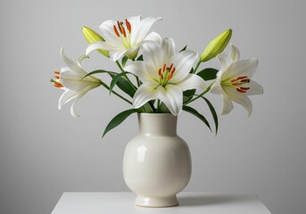 Elegant White Lilies in a Ceramic Vase