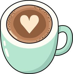 Coffee with Heart in a Green Mug Illustration