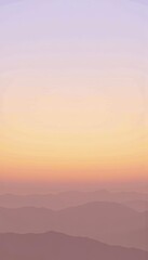 Obraz premium Serene Sunset Over Hazy Mountain Ranges Capturing a Multicolored Sky Gradient from Warm Orange to Cool Purple Hues in a Tranquil Landscape