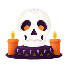 Glowing-eyed crystal skull Halloween clipart design. isolated transparent background.