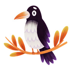 Halloween bird perched on a branch. isolated transparent background.