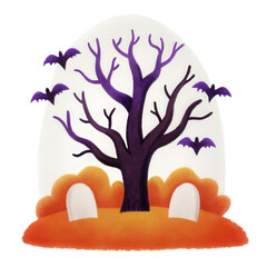 Creepy tree clipart with twisted branches. isolated transparent background.