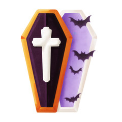 Coffin clipart featuring gothic cross design for Halloween themes isolated transparent background.