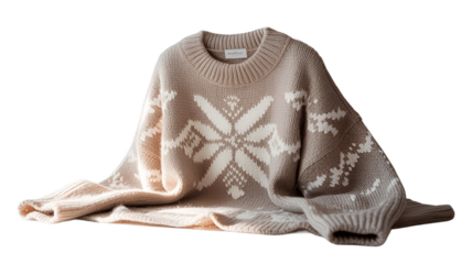 A beige sweater displayed on a flat surface.