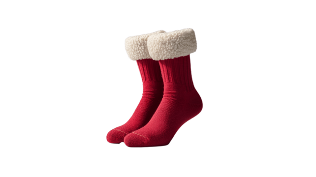 Cozy red socks with a warm fluffy lining.