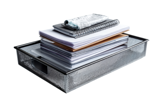 Organized office supplies arrangement modern workspace top view