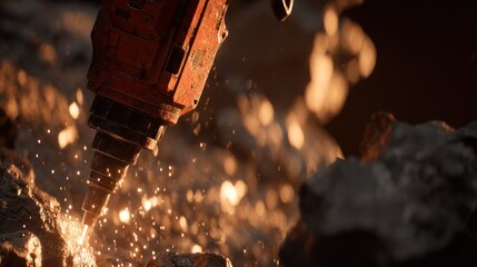 Close-up of a power tool welding metal in a dark environment