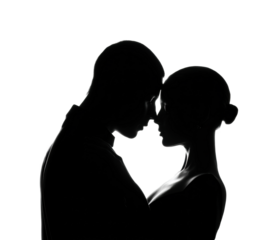 Romantic silhouette embrace high contrast