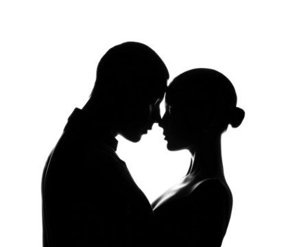 Romantic silhouette embrace high contrast