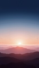 Fototapeta premium Serene Sunrise Over Expansive Mountainous Landscape Undulating Along Horizon Under Tranquil Sky Veiled in Soft Pastel Hues of Dawn Initiating New Beginnings