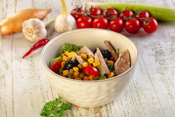 Dietary salad with canned tuna and corn