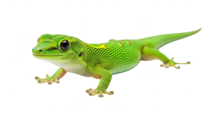Close up of a green gecko isolated on transparent background