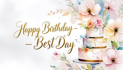 Celebrate a happy birthday with a beautiful cake and flowers for that special best day ever card design