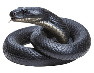 Fototapeta premium Coiled Black Mamba Snake in Defensive Pose, Realistic Scales, Isolated Transparent PNG