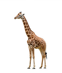 Obraz premium Majestic Giraffe Stands Tall Against White Background