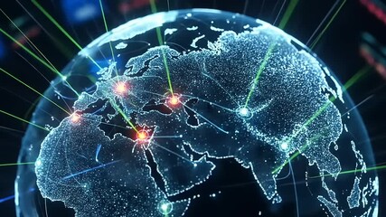 A digital globe showcasing global connectivity with vibrant lines and data points representing networks - Powered by Adobe