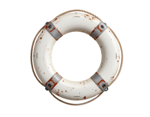 Vintage Lifebuoy with Rusty Details and Worn Texture on Transparent background