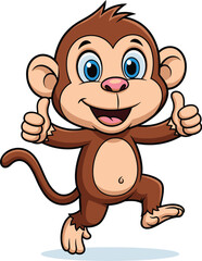 Obraz premium Cartoon vector of smiling monkey giving thumbs up with big eyes, cute jungle animal character for children’s fun content creation