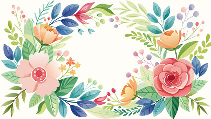Vector art of watercolor floral frame with pastel flowers and leaves, ideal for wedding invitations and greeting cards design