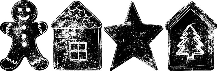 Grunge black and white christmas cookie shapes for holiday design