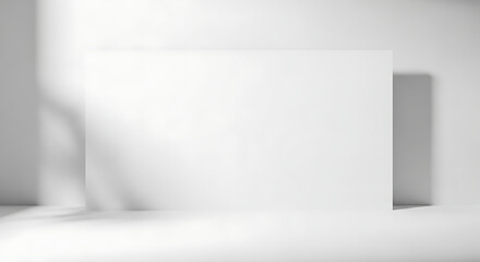 White Minimalist Room with Blank Panel and Natural Light Shadows