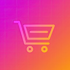 Shopping Cart Icon on Vibrant Pink and Orange Gradient Background Digital Art Illustration Design Element for Online Stores E Commerce Applications