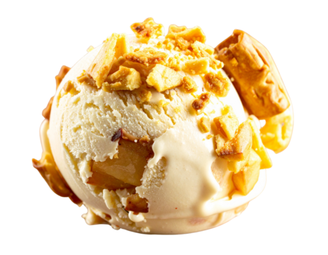 Rustic Baked Apple Pie Ice Cream Scoop with Flaky Crust Crumbles, Transparent Background