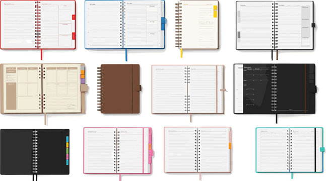 Vector planner and journal layout set with daily schedule, calendar, notes, to-do list templates for productivity and organization design - Powered by Adobe