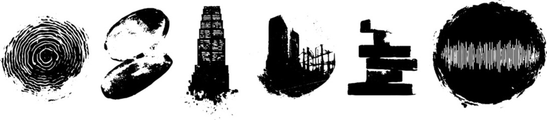 Abstract grunge black and white circuit illustration collection for urban design concepts