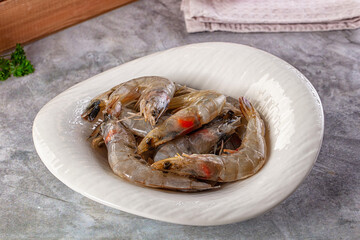 Raw fresh tiger prawn in the bowl