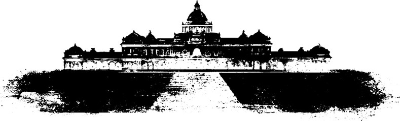 Grunge black and white vintage architectural illustration for urban design projects