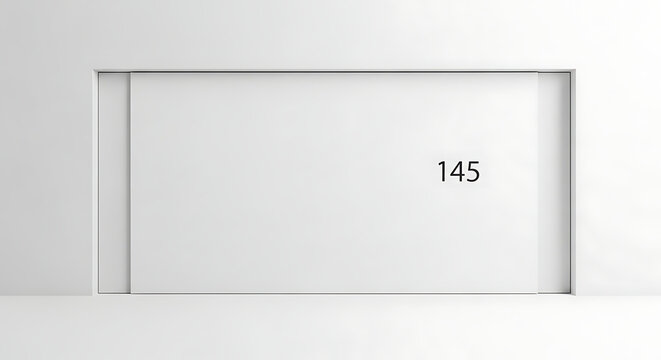Minimalist White Wall with Sliding Panel Displaying the Number 145