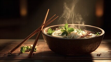 Steaming Bowl of Noodles: Asian Cuisine Photography