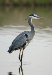 Graceful Great Blue Heron Stands in Calm Water
