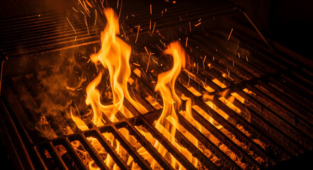 Intense Flames Dancing on a Grill Grate Ready for a Barbecue Cookout Delight
