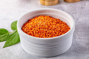 Raw dry red lentil in the bowl